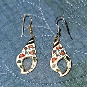 Vtg Floral Enamel Drop Earrings